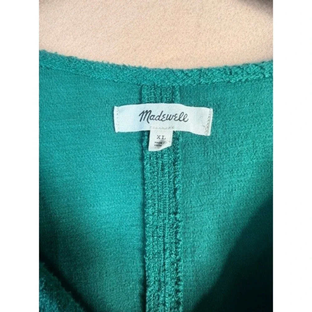 Madewell XL Green Textured Cotton V Neck Puff Sleeve Top Blouse